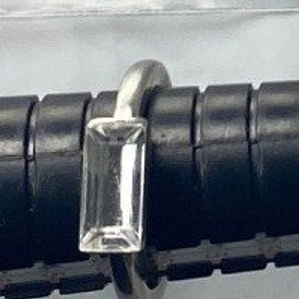 Silver Tone Rectangle Solitaire Ring Elegant Mini… - image 1